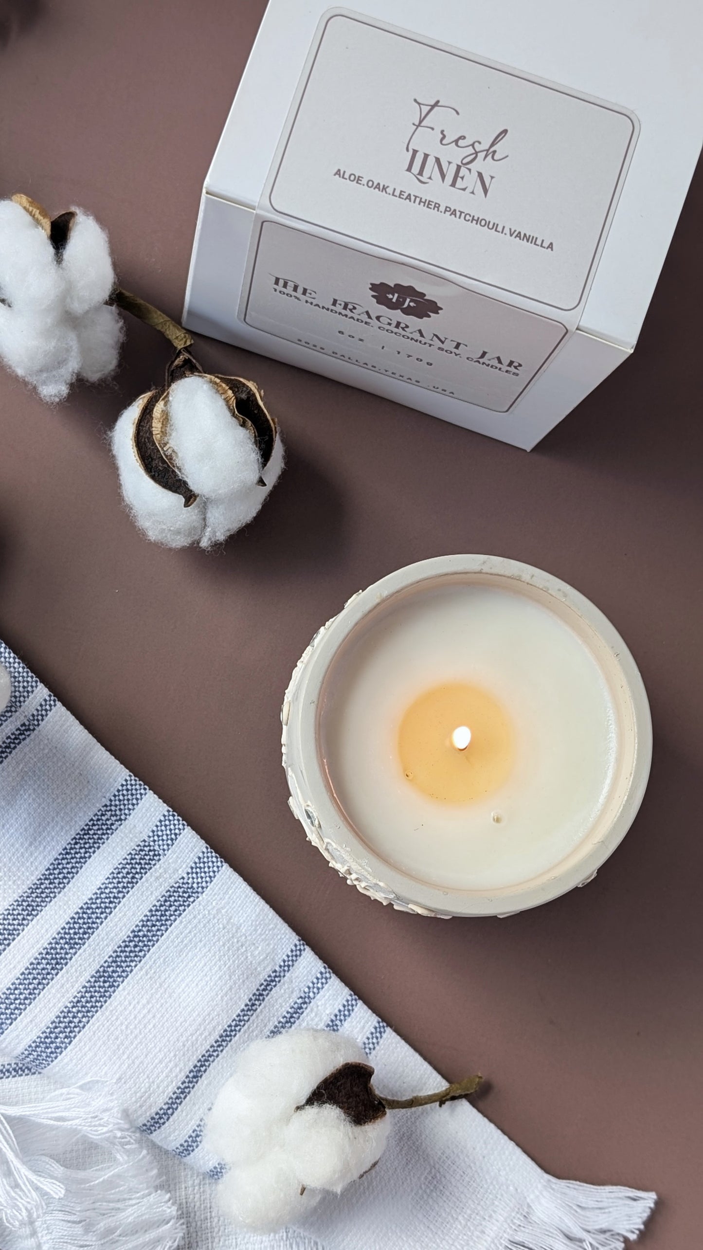 “Fresh Linen Concrete Luxury Candle – Clean Cotton, Crisp White Musk & Modern Home Fragrance | The Fragrant Jar”