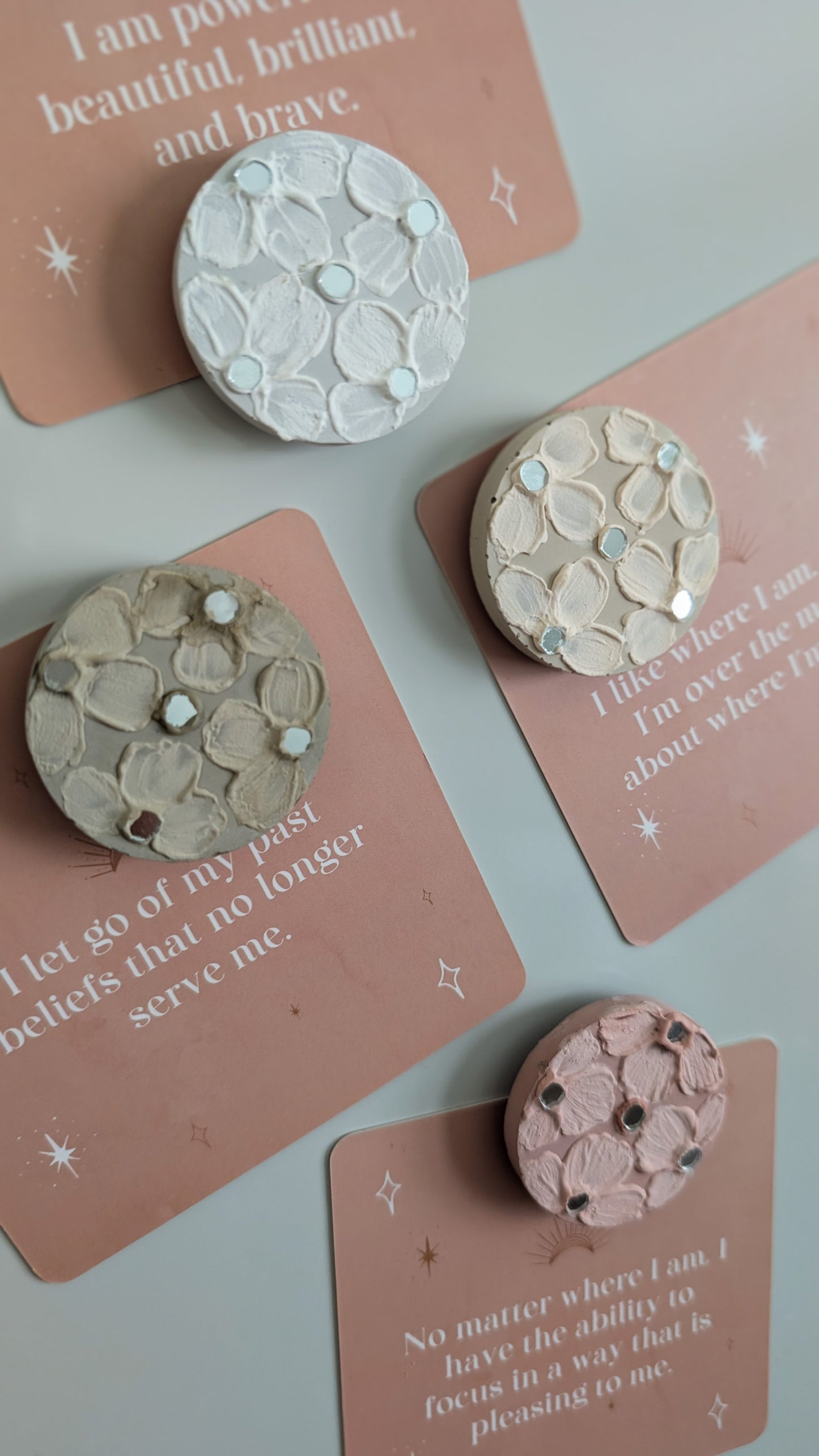 “Handcrafted Concrete Fridge Magnets – Floral Textured Art with Mirror Inlay | The Fragrant Jar Collectibles”