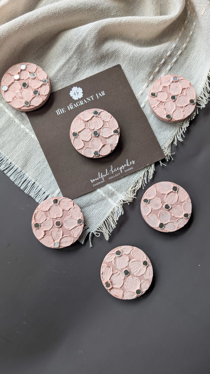 “Handcrafted Concrete Fridge Magnets – Floral Textured Art with Mirror Inlay | The Fragrant Jar Collectibles”