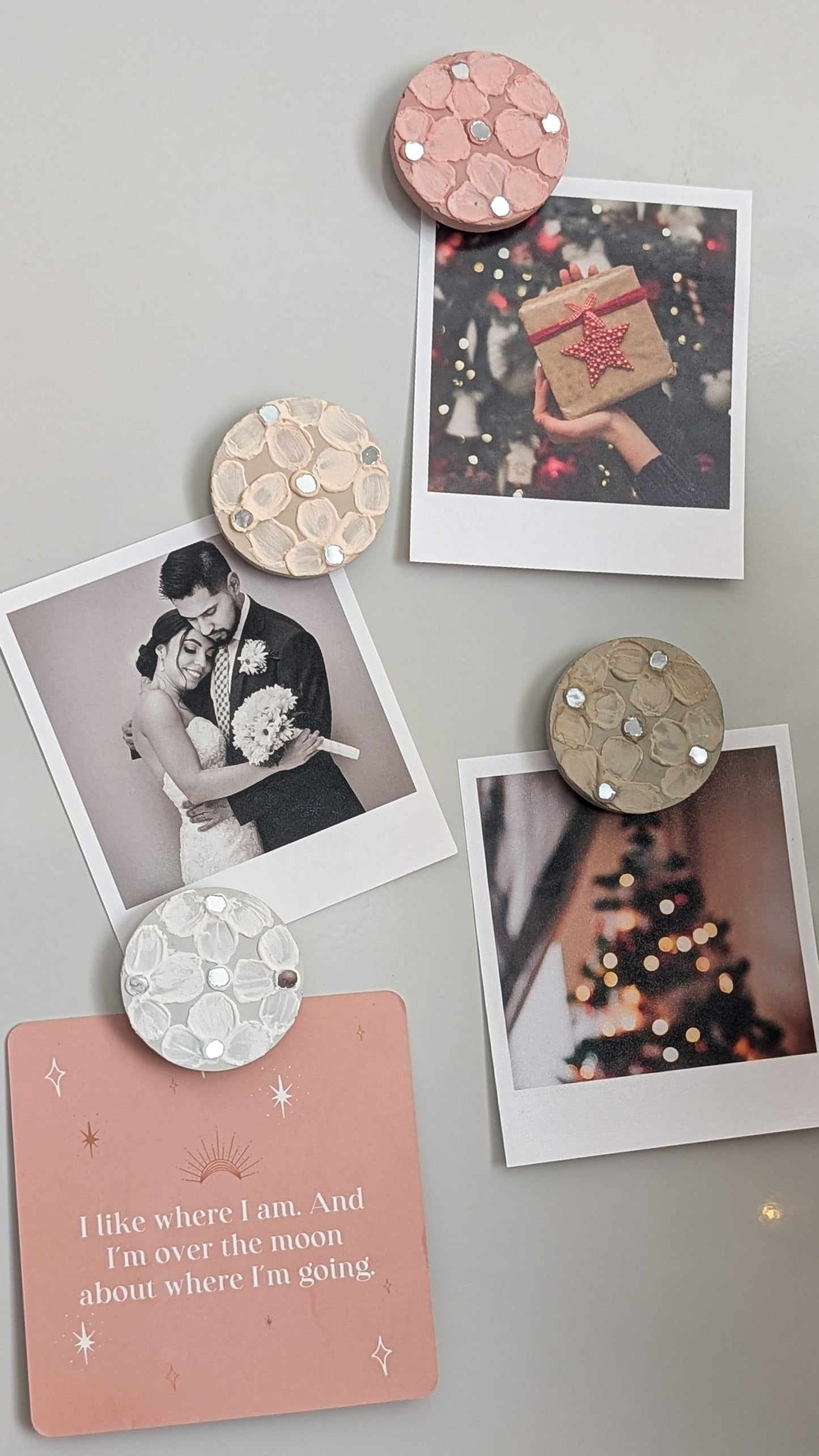 “Handcrafted Concrete Fridge Magnets – Floral Textured Art with Mirror Inlay | The Fragrant Jar Collectibles”